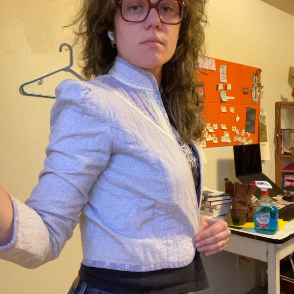 Lavender Quilted Women's Blazer with Lace Trim - Picture 8 of 10